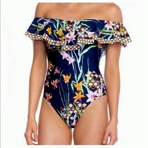 NWOT  Trina Turk FIJI FLORAL RUFFLE Swimsuit